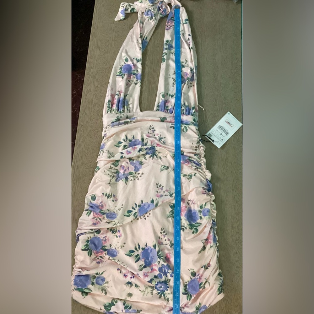 Zara Pink Floral Backless Halter Mini Dress Size Medium NWT - Picture 11 of 14
